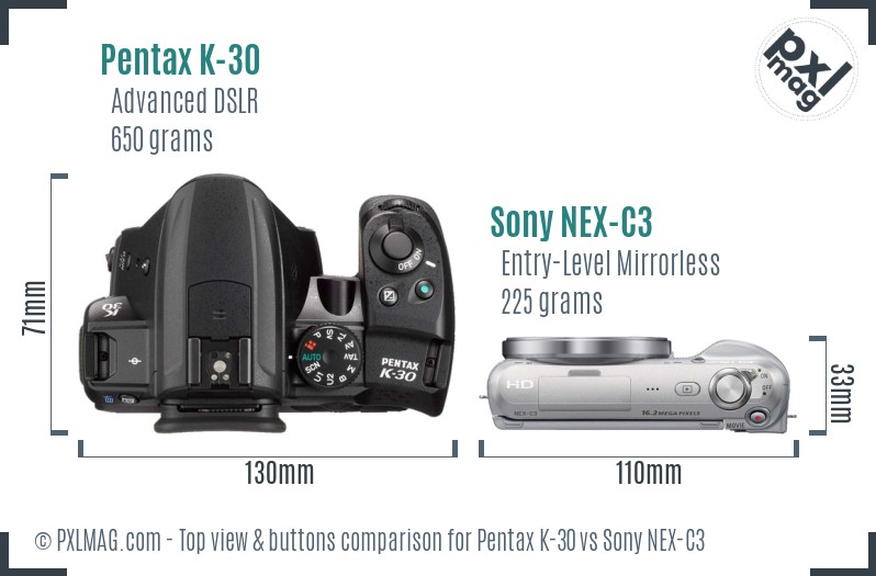 Pentax K-30 vs Sony NEX-C3 top view buttons comparison