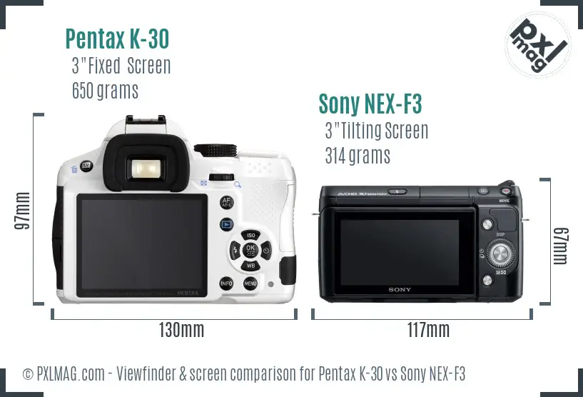Pentax K-30 vs Sony NEX-F3 Screen and Viewfinder comparison