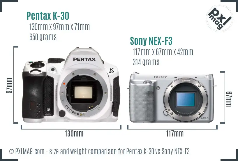 Pentax K-30 vs Sony NEX-F3 size comparison