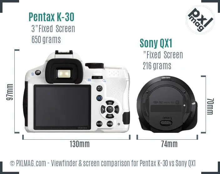 Pentax K-30 vs Sony QX1 Screen and Viewfinder comparison Pentax K-30 vs Sony QX1 Screen and Viewfinder comparison