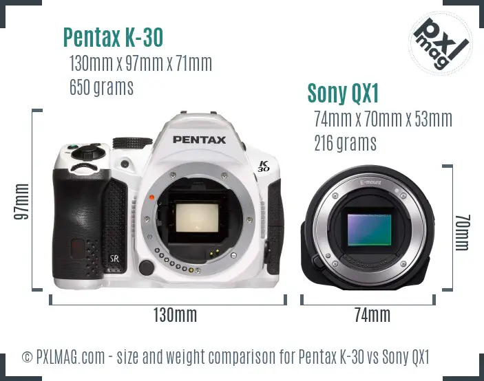 Pentax K-30 vs Sony QX1 size comparison Pentax K-30 vs Sony QX1 size comparison