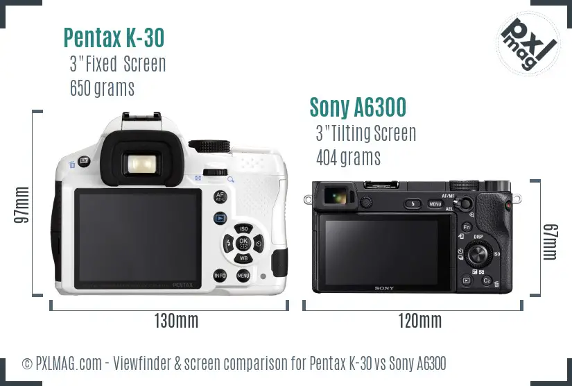 Pentax K-30 vs Sony A6300 Screen and Viewfinder comparison