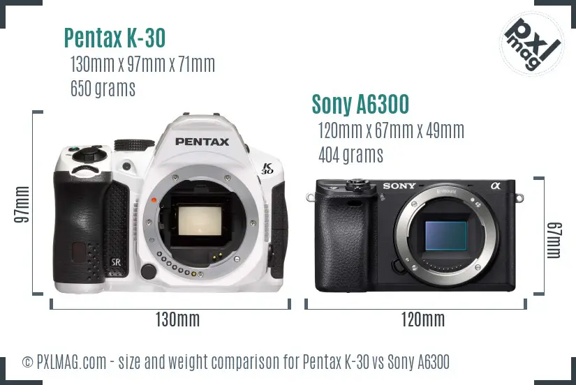 Pentax K-30 vs Sony A6300 size comparison