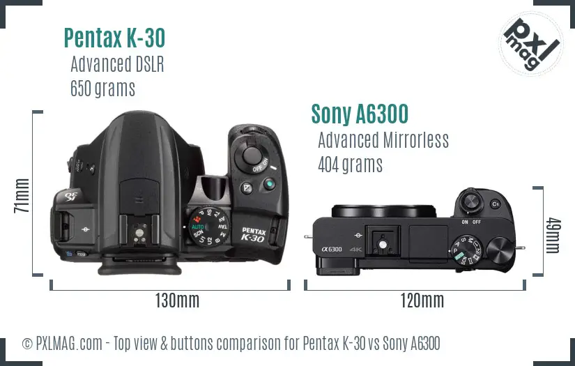 Pentax K-30 vs Sony A6300 top view buttons comparison