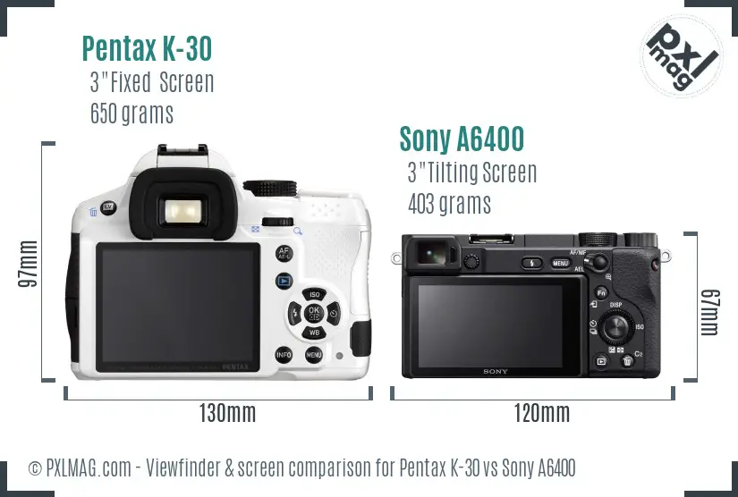 Pentax K-30 vs Sony A6400 Screen and Viewfinder comparison Pentax K-30 vs Sony A6400 Screen and Viewfinder comparison