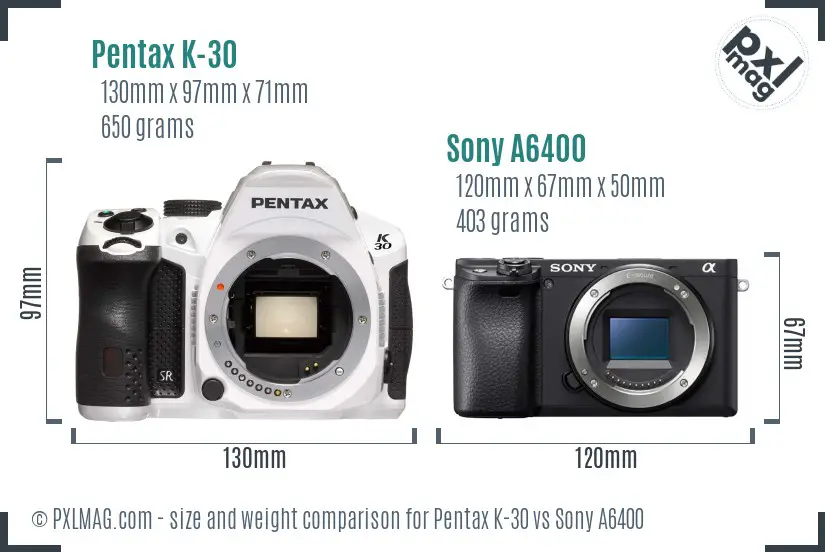 Pentax K-30 vs Sony A6400 size comparison Pentax K-30 vs Sony A6400 size comparison