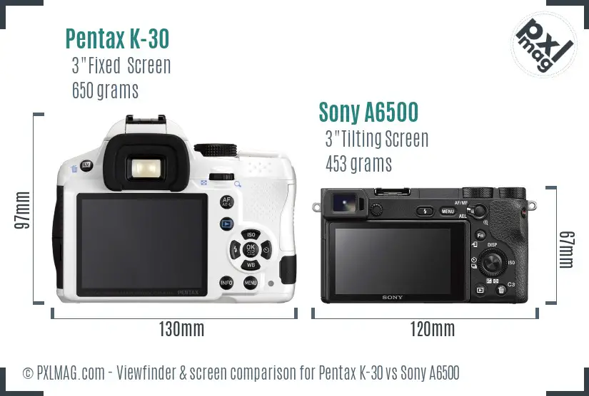 Pentax K-30 vs Sony A6500 Screen and Viewfinder comparison