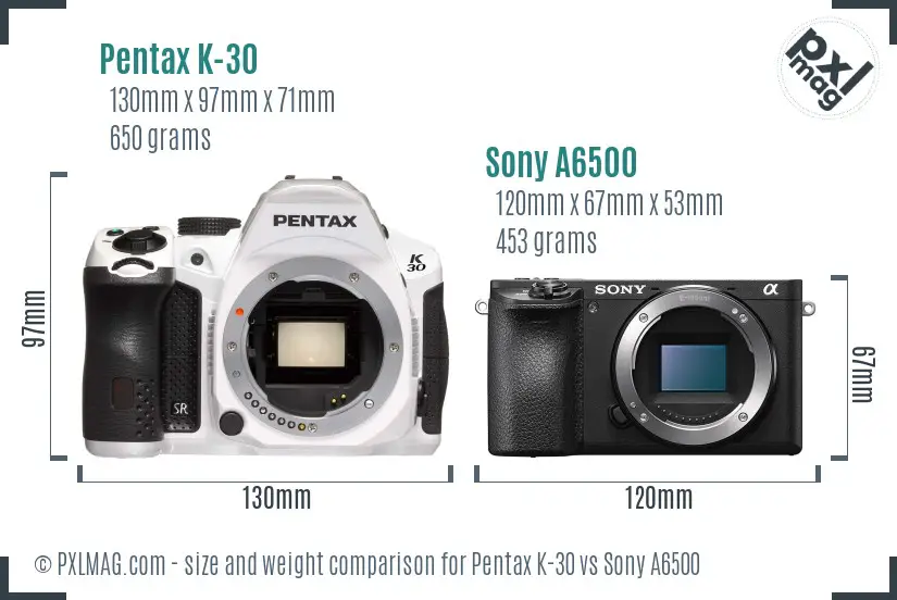 Pentax K-30 vs Sony A6500 size comparison