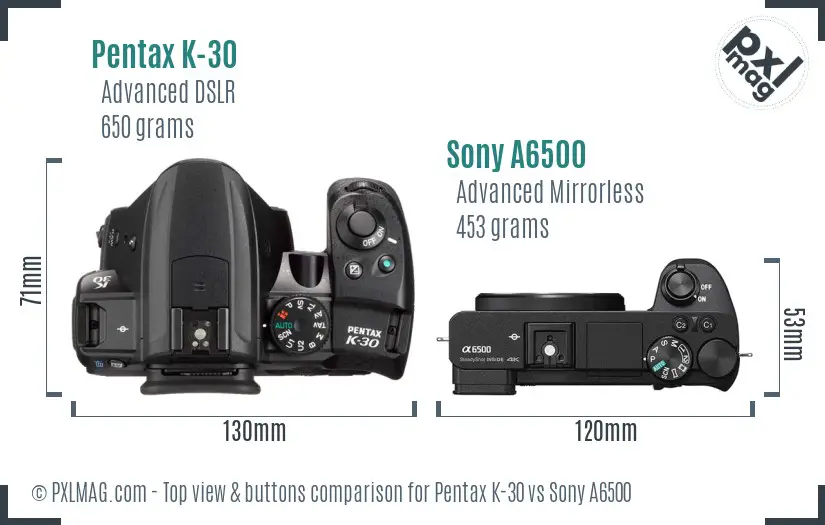 Pentax K-30 vs Sony A6500 top view buttons comparison