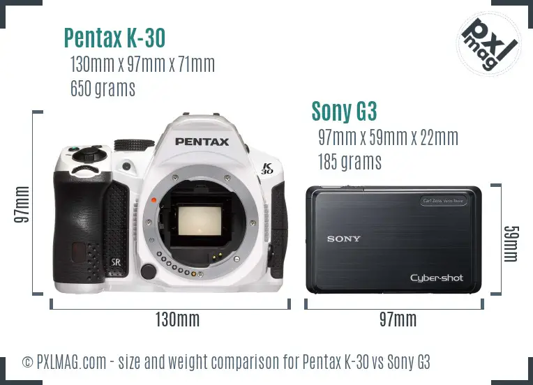 Pentax K-30 vs Sony G3 size comparison