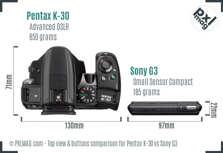 Pentax K-30 vs Sony G3 top view buttons comparison