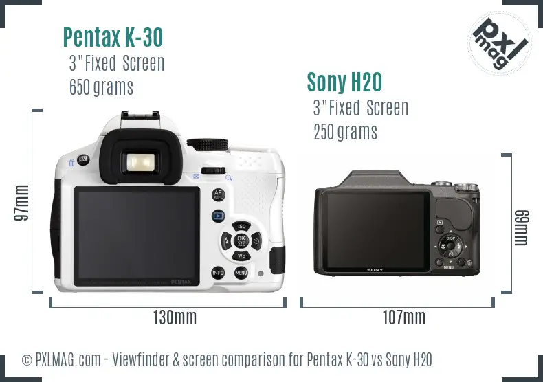 Pentax K-30 vs Sony H20 Screen and Viewfinder comparison
