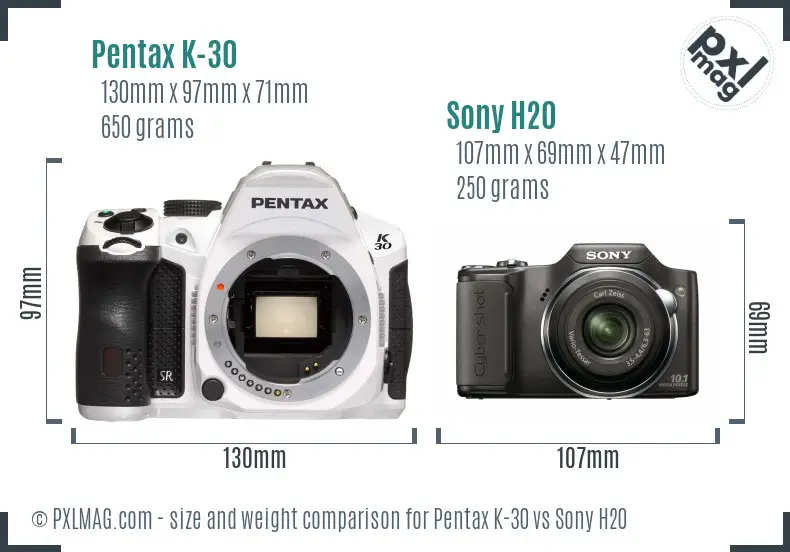 Pentax K-30 vs Sony H20 size comparison