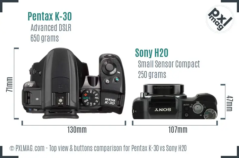 Pentax K-30 vs Sony H20 top view buttons comparison
