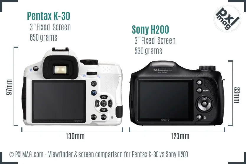 Pentax K-30 vs Sony H200 Screen and Viewfinder comparison