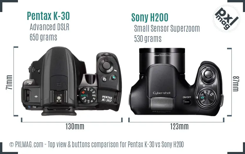 Pentax K-30 vs Sony H200 top view buttons comparison