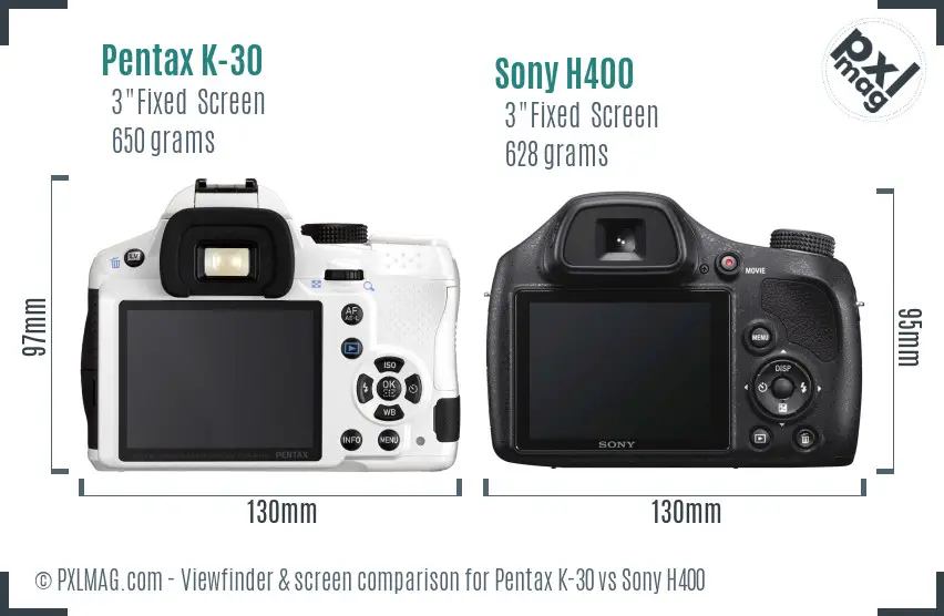 Pentax K-30 vs Sony H400 Screen and Viewfinder comparison