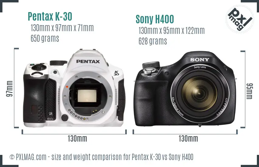 Pentax K-30 vs Sony H400 size comparison