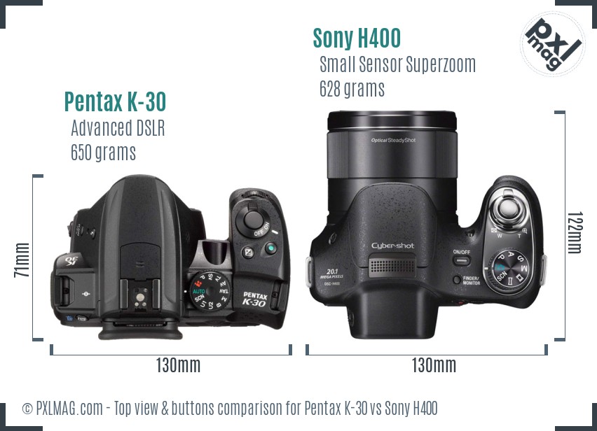 Pentax K-30 vs Sony H400 top view buttons comparison