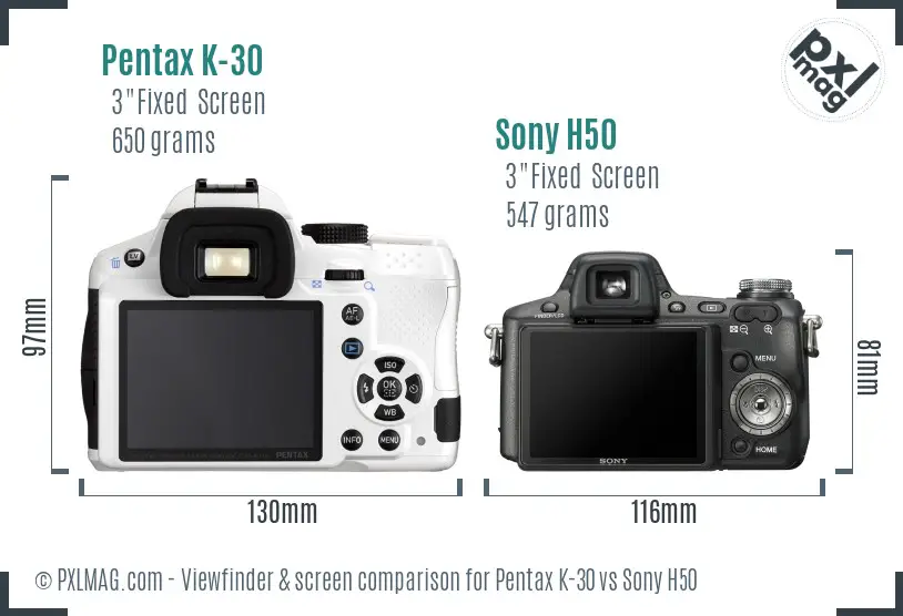 Pentax K-30 vs Sony H50 Screen and Viewfinder comparison