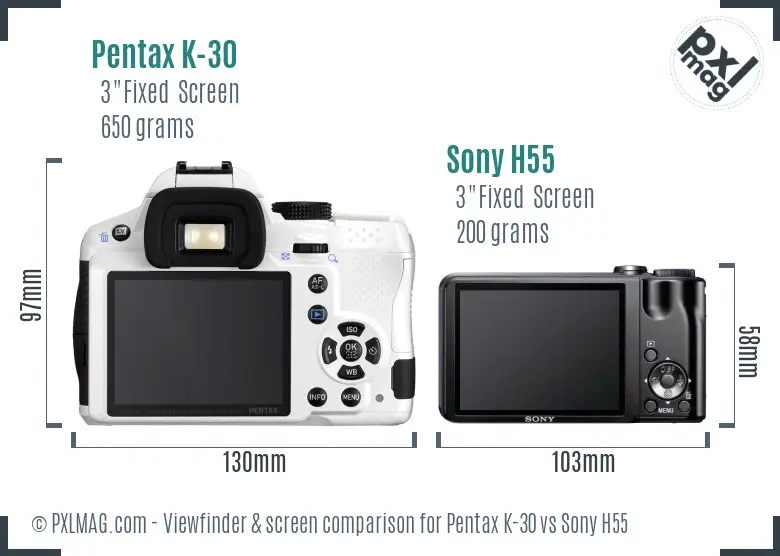 Pentax K-30 vs Sony H55 Screen and Viewfinder comparison