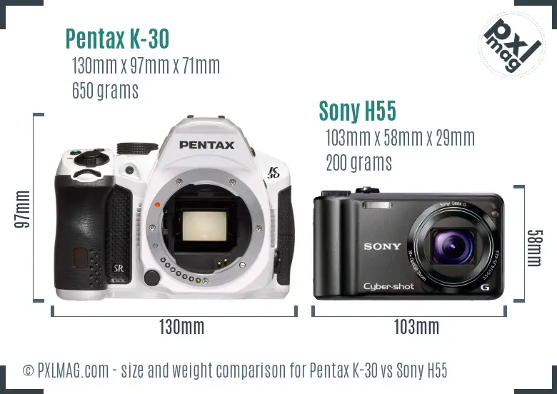 Pentax K-30 vs Sony H55 size comparison