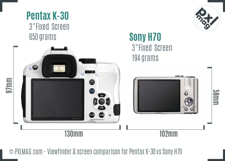 Pentax K-30 vs Sony H70 Screen and Viewfinder comparison