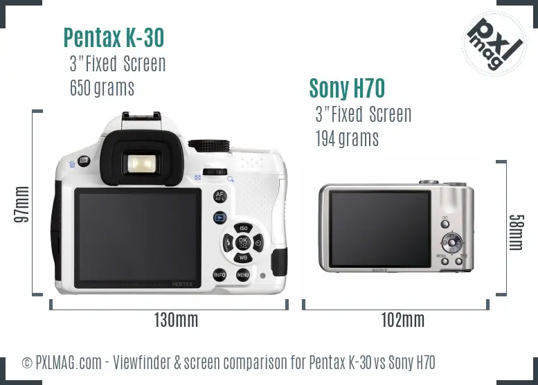Pentax K-30 vs Sony H70 Screen and Viewfinder comparison Pentax K-30 vs Sony H70 Screen and Viewfinder comparison