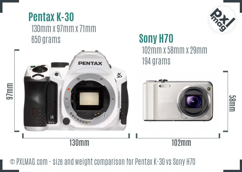 Pentax K-30 vs Sony H70 size comparison