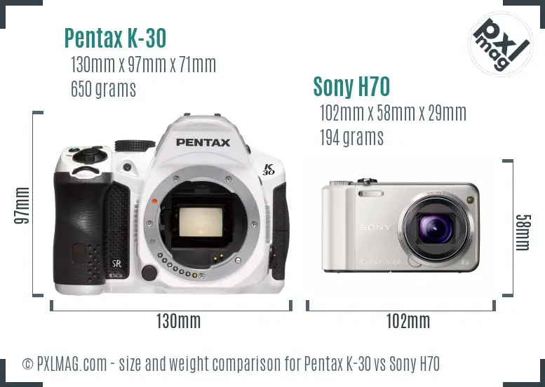 Pentax K-30 vs Sony H70 size comparison Pentax K-30 vs Sony H70 size comparison