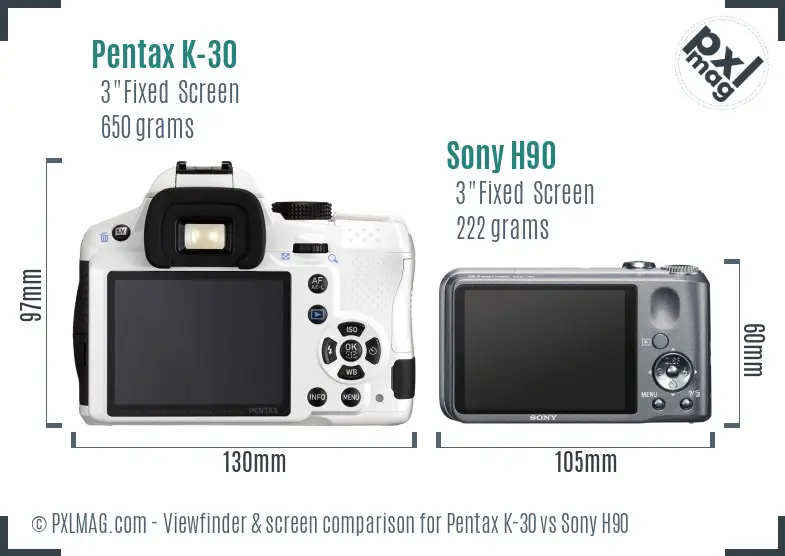 Pentax K-30 vs Sony H90 Screen and Viewfinder comparison