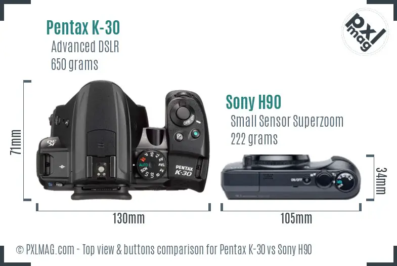 Pentax K-30 vs Sony H90 top view buttons comparison
