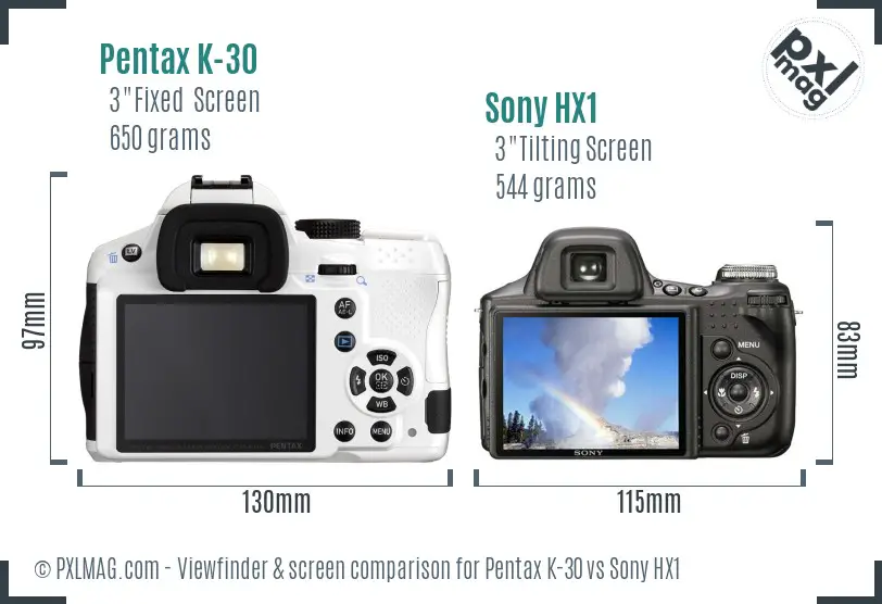 Pentax K-30 vs Sony HX1 Screen and Viewfinder comparison