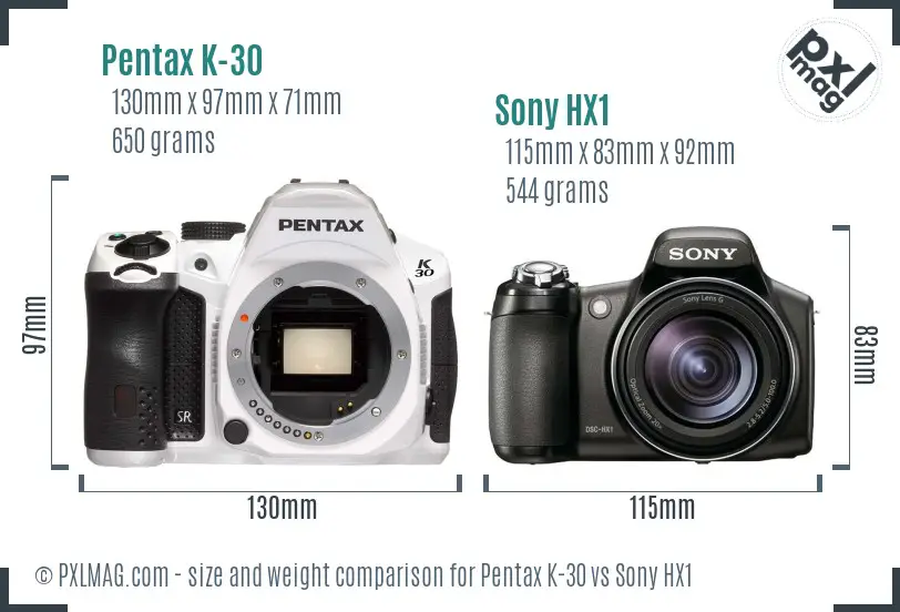 Pentax K-30 vs Sony HX1 size comparison