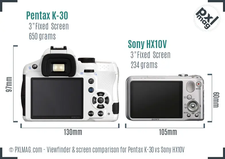 Pentax K-30 vs Sony HX10V Screen and Viewfinder comparison