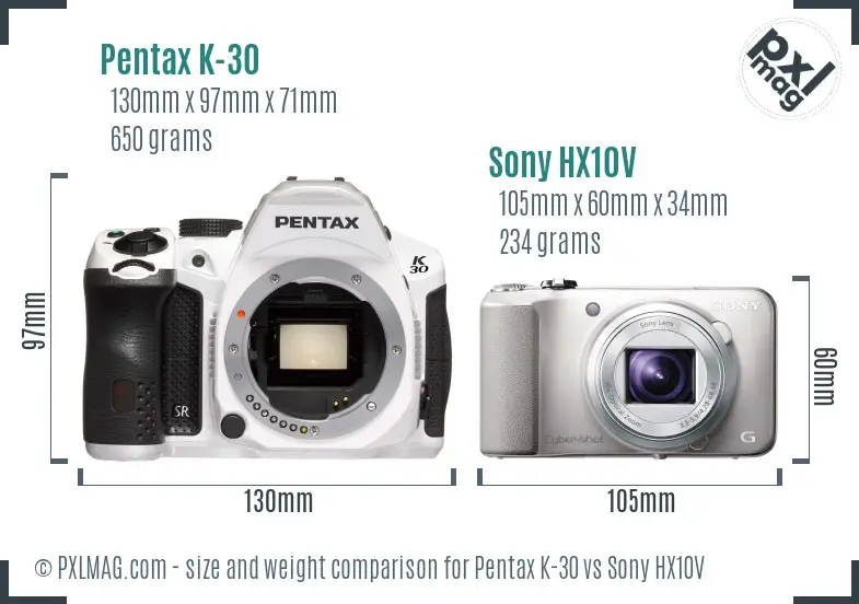 Pentax K-30 vs Sony HX10V size comparison