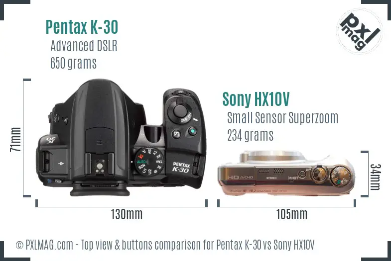 Pentax K-30 vs Sony HX10V top view buttons comparison