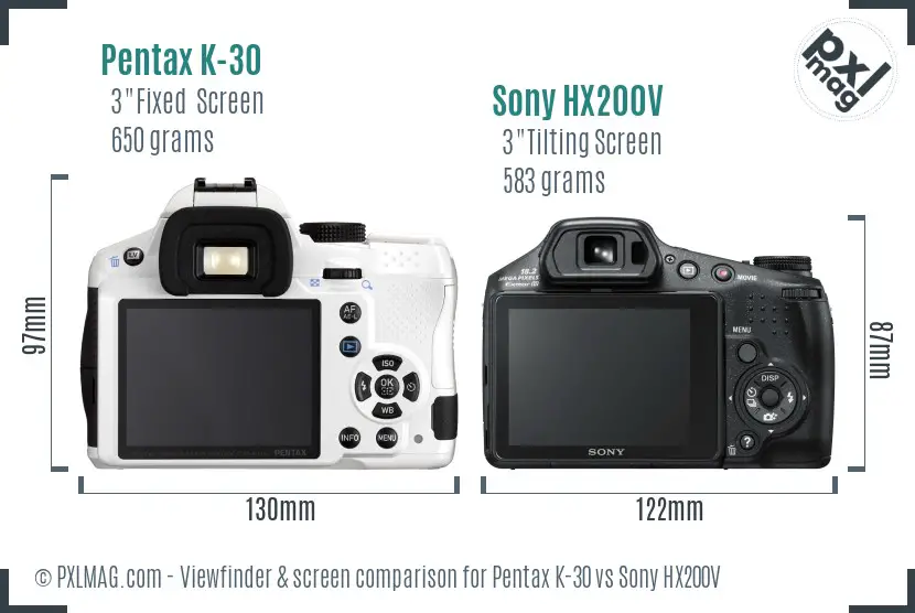 Pentax K-30 vs Sony HX200V Screen and Viewfinder comparison