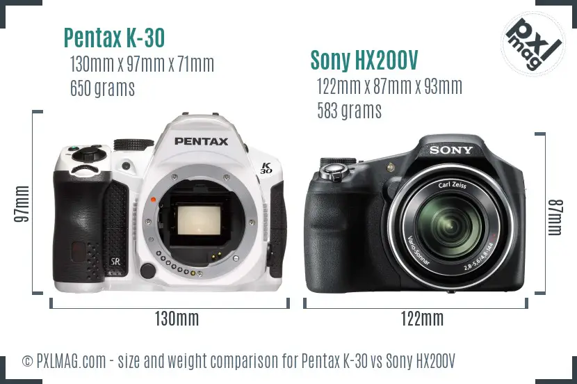 Pentax K-30 vs Sony HX200V size comparison