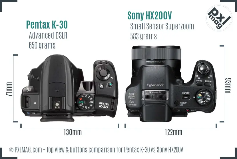 Pentax K-30 vs Sony HX200V top view buttons comparison