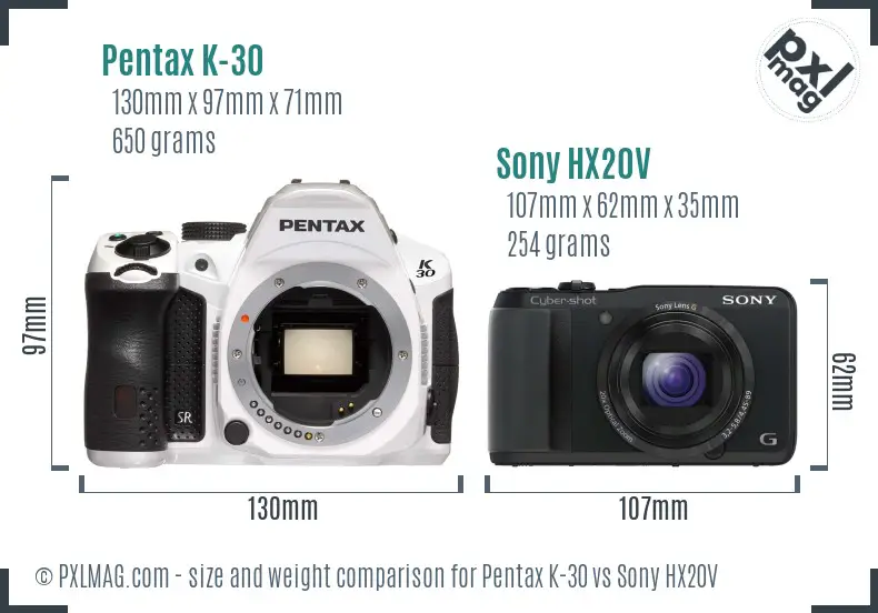 Pentax K-30 vs Sony HX20V size comparison Pentax K-30 vs Sony HX20V size comparison