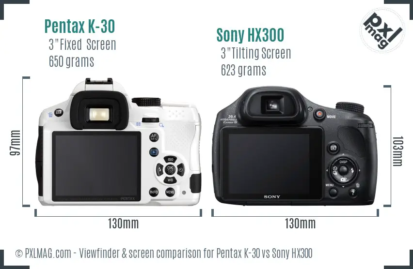 Pentax K-30 vs Sony HX300 Screen and Viewfinder comparison