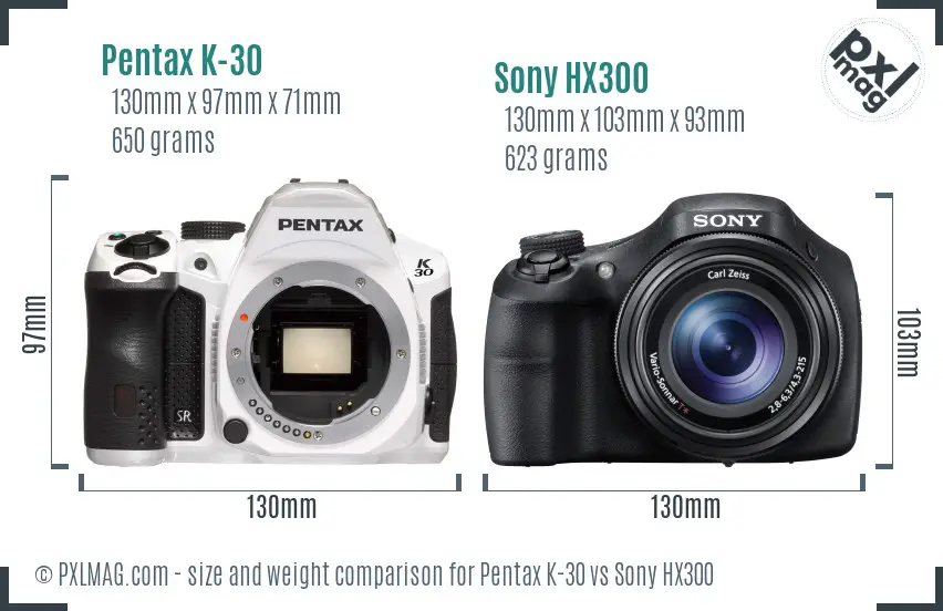 Pentax K-30 vs Sony HX300 size comparison