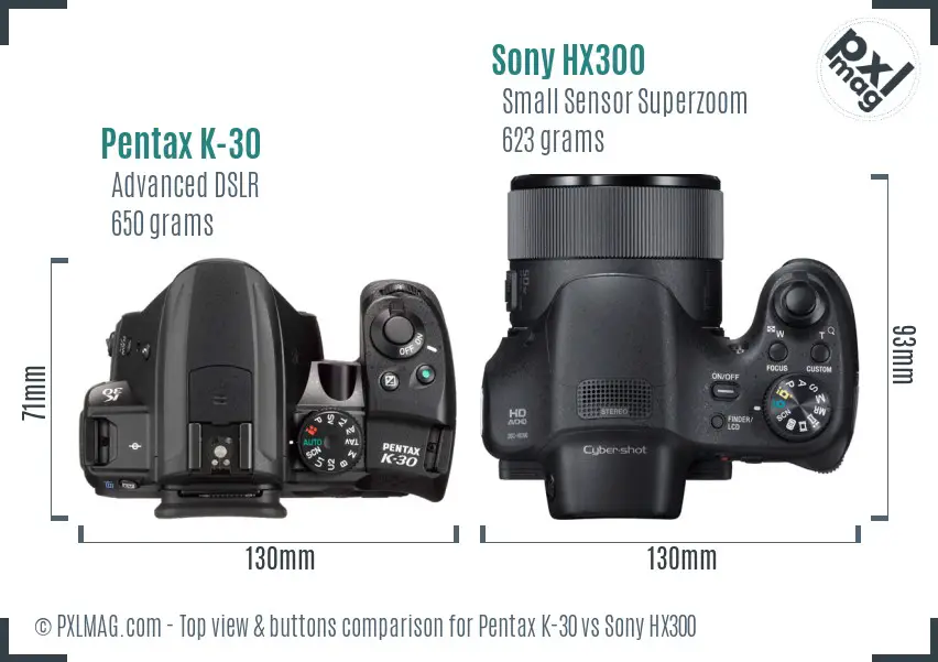 Pentax K-30 vs Sony HX300 top view buttons comparison