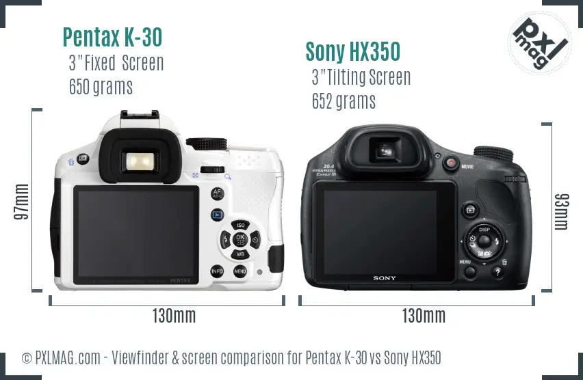 Pentax K-30 vs Sony HX350 Screen and Viewfinder comparison Pentax K-30 vs Sony HX350 Screen and Viewfinder comparison