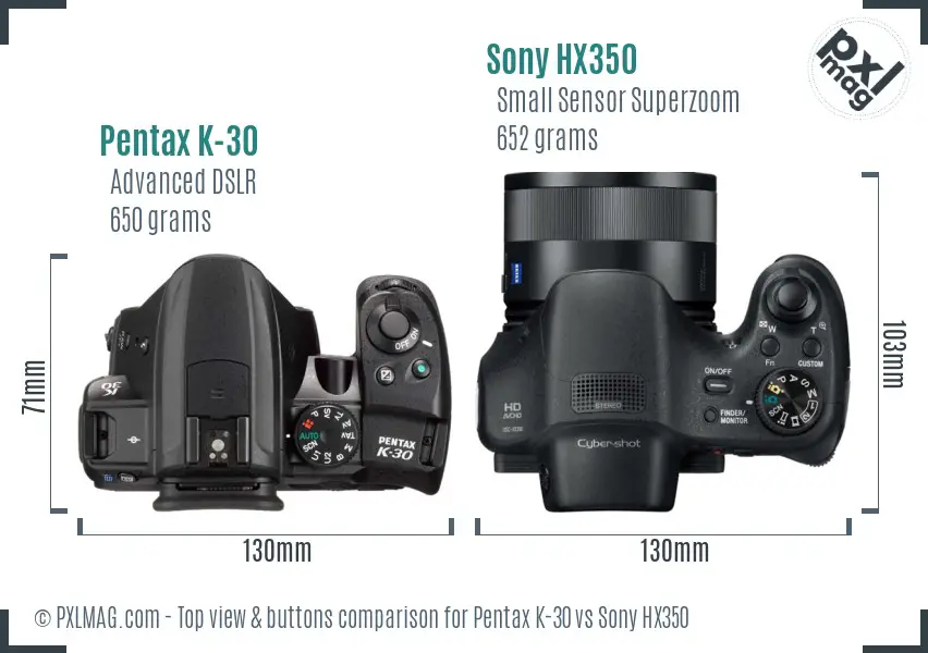 Pentax K-30 vs Sony HX350 top view buttons comparison Pentax K-30 vs Sony HX350 top view buttons comparison