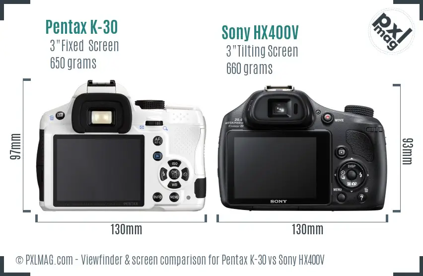 Pentax K-30 vs Sony HX400V Screen and Viewfinder comparison