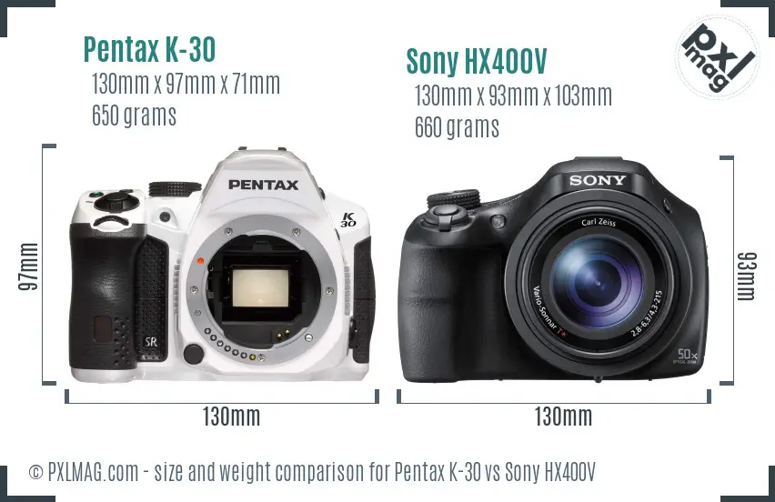 Pentax K-30 vs Sony HX400V size comparison