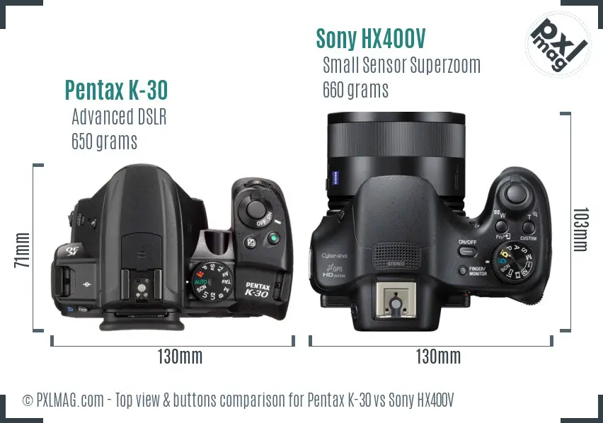 Pentax K-30 vs Sony HX400V top view buttons comparison