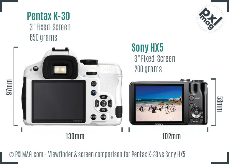 Pentax K-30 vs Sony HX5 Screen and Viewfinder comparison